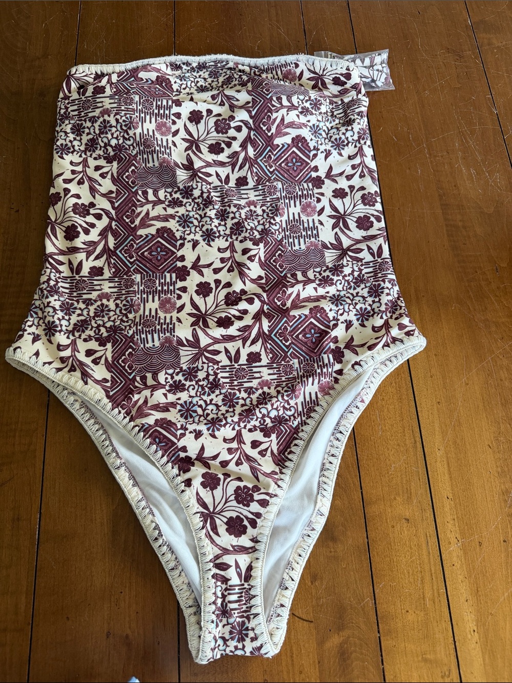 Abercrombie & Fitch Burgundy and White Floral One-Piece Swimsuit - Women’s L